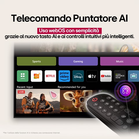 LG QNED AI 43QNED70A6A TV Serie QNED70 43'' 4K, α7 Gen8, HDR10, 20W, 3 HDMI con Game Optimizer, Smart TV WebOS 25
