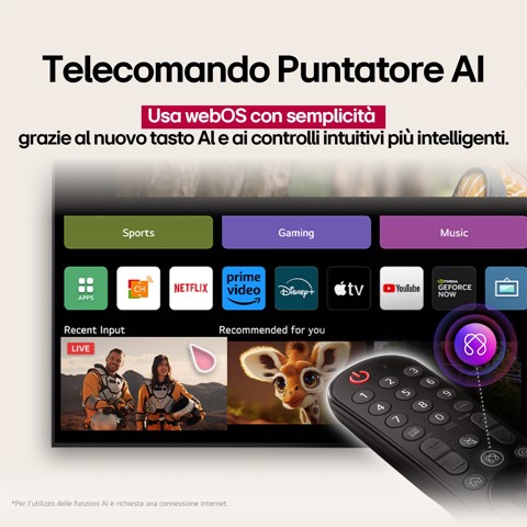 LG QNED AI 43QNED80A6B TV Serie QNED80 43'' 4K, α7 Gen8, HDR10, 20W, 3 HDMI con Game Optimizer, Smart TV WebOS 25