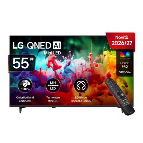 LG QNED AI MiniLED 55'' Serie QNED70B 55QNED70B6C, 4K, AI Magic Remote, 100% Volume colore, 3 HDMI, 20W, SMART TV 2026