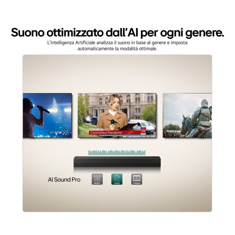 LG Soundbar S20A, 50W su 2.0 canali, Dolby Digital, DTS, AI Sound Pro, HDMI ARC, Bluetooth, USB