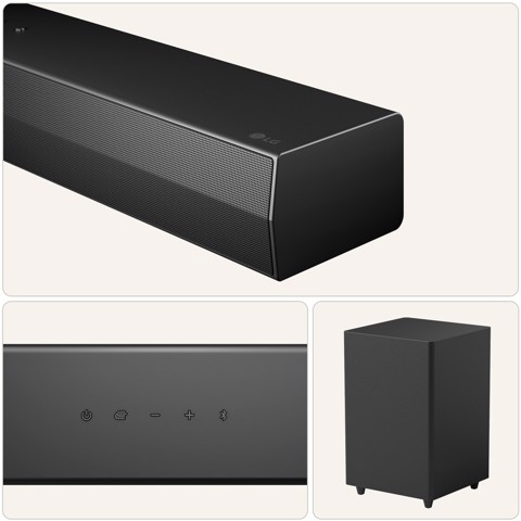 LG Soundbar S30A, 140W su 2.1 canali, Dolby Digital, DTS, Subwoofer wireless, AI Sound Pro, HDMI ARC, Bluetooth, USB