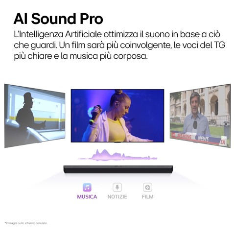 LG Soundbar S70TY, 400W su 3.1.1 canali, Dolby Atmos, DTS:X, Speaker centrale up-firing