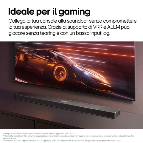 LG Soundbar S90TY, 570W su 5.1.3 canali, Dolby Atmos, Wi-Fi, 3 speaker up-firing