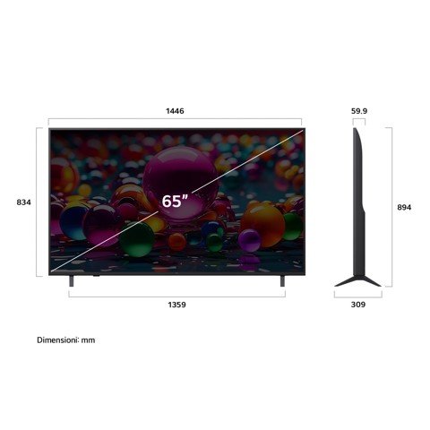 LG UHD AI 65UA75006LA TV Serie UA75 65'' 4K, α7 Gen8, HDR10, 20W, 3 HDMI con Game Optimizer, Smart TV WebOS 25