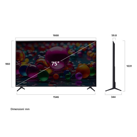 LG UHD AI 75UA75006LA TV Serie UA75 75'' 4K, α7 Gen8, HDR10, 20W, 3 HDMI con Game Optimizer, Smart TV WebOS 25