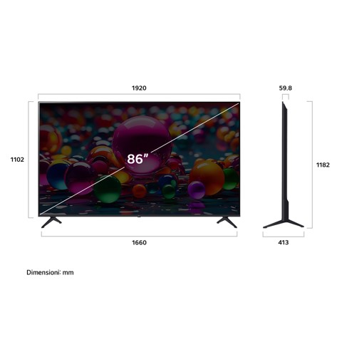 LG UHD AI 86UA75006LA TV Serie UA75 86'' 4K, α7 Gen8, HDR10, 20W, 3 HDMI con Game Optimizer, Smart TV WebOS 25
