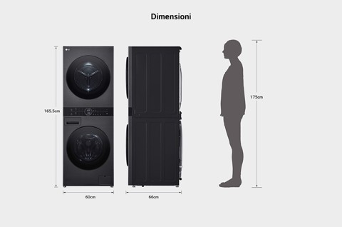 LG WashTower WT1210BBF Colonna Bucato Lavatrice + Asciugatrice 12/10kg AI DD, Classe A-10%/A+++, Pannello unificato