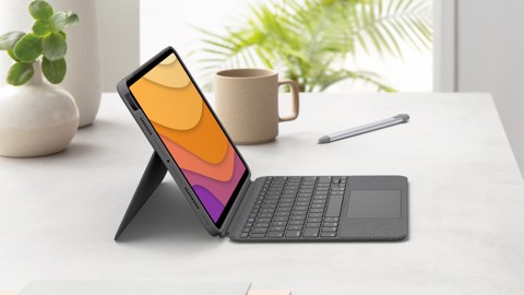 Logitech Combo Touch Custodia con Tastiera per iPad Air (4. gen - 2020) - Tastiera Retroilluminata Rimovibile, Trackpad Click-Anywhere, Smart Connector - Grigio.