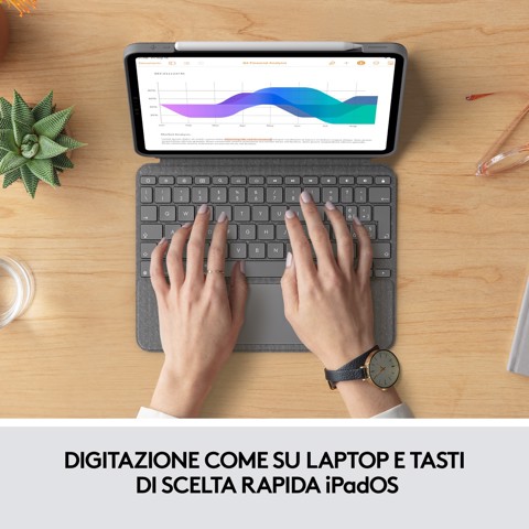 Logitech Combo Touch Custodia con Tastiera per iPad Pro 11 pollici (1a, 2a, 3a gen - 2018, 2020, 2021) - Tastiera Retroilluminata Rimovibile, Trackpad, Smart Connector - Grigio