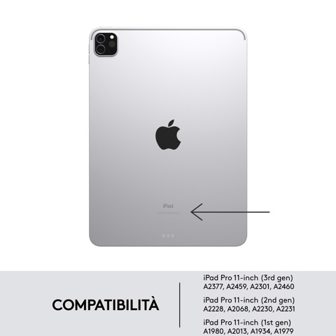 Logitech Combo Touch Custodia con Tastiera per iPad Pro 11 pollici (1a, 2a, 3a gen - 2018, 2020, 2021) - Tastiera Retroilluminata Rimovibile, Trackpad, Smart Connector - Grigio
