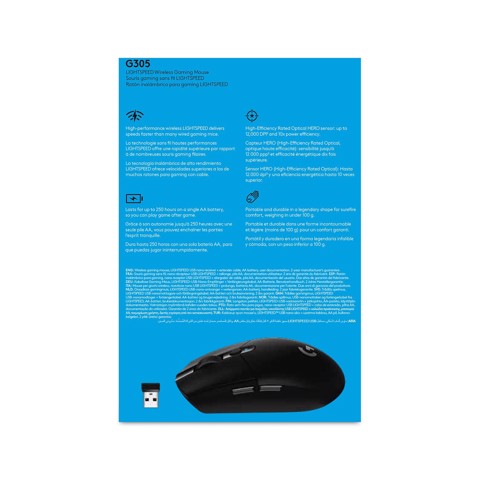 Logitech G G305 LIGHTSPEED Mouse Gaming Wireless, Sensore 12K HERO, 12.000 DPI, Design Leggero, 6 Pulsanti Programmabili, Batteria 250 Ore, Memoria Integrata, PC/Laptop - Nero