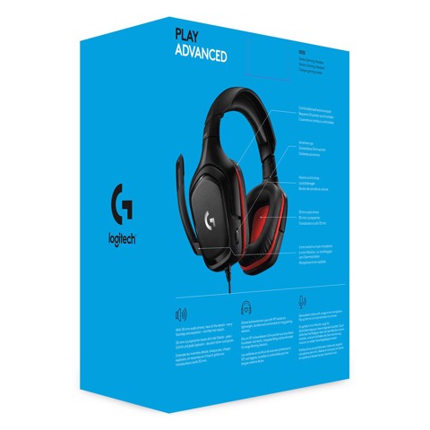 Logitech G G332 Cuffia Gaming con Microfono A Filo Nero, Rosso