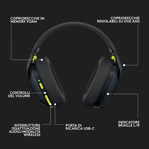 Logitech G Logitech G435 LIGHTSPEED Cuffie Gaming Wireless Bluetooth - Cuffie Over Ear Leggere, Microfoni Integrati, Batteria da 18 Ore, Compatibile con Dolby Atmos, PC, PS4, PS5, Smartphone. Nero
