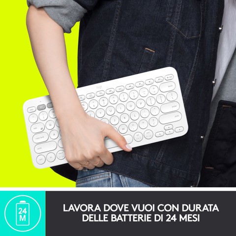 Logitech K380 Multi-Device Tastiera Bluetooth Wireless, Design Easy-Switch, Sottile, Portatile, 2 Anni di Batteria, Funziona con PC, Laptop, Windows, Mac, Android, iPad OS, Apple TV. Bianco