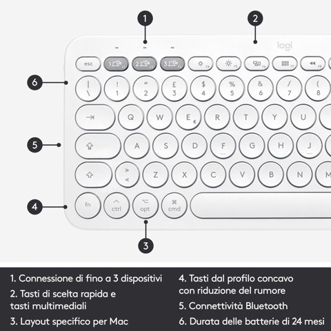 Logitech K380 Tastiera Bluetooth Multidispositivo per Mac, Sottile e Compatta, Easy-Switch fino a 3 Dispositivi, Compatibile con macOS, iOS, iPadOS, Layout Italiano