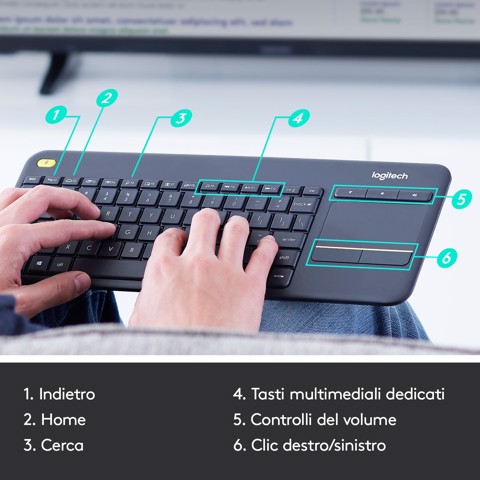 Logitech K400 Plus Tastiera Wireless Touch per tv