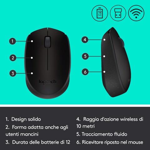Logitech M171 mouse wireless (nero)