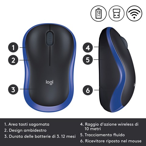 Logitech M185 mouse wireless (blu)