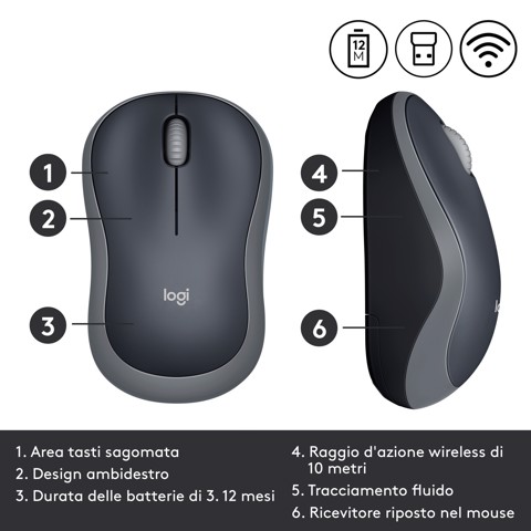 Logitech M185 mouse wireless (nero)