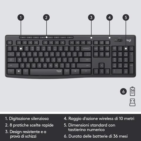 Logitech MK295 Kit Mouse e Tastiera Wireless Silent