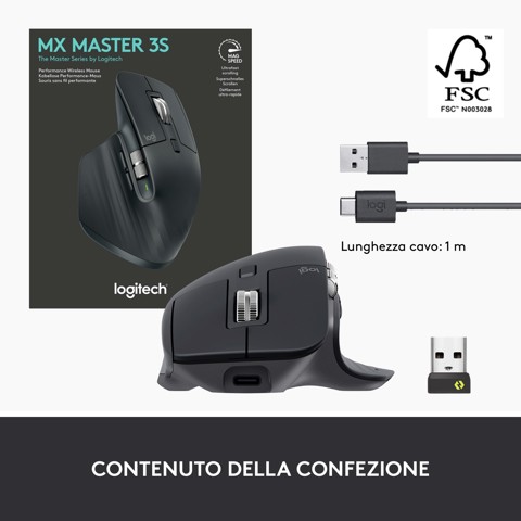 Logitech MX Master 3S mouse Mano destra RF senza fili + Bluetooth Laser 8000 DPI
