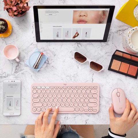 Logitech Pebble, mouse wireless con Bluetooth o ricevitore da 2,4 GHz, mouse per computer con clic silenzioso per laptop, notebook, iPad, PC e Mac. Rosa