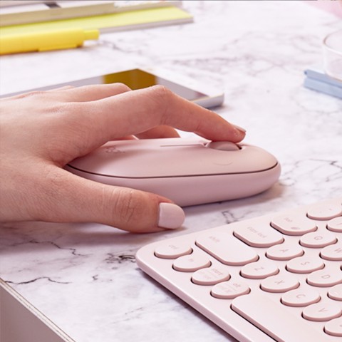 Logitech Pebble, mouse wireless con Bluetooth o ricevitore da 2,4 GHz, mouse per computer con clic silenzioso per laptop, notebook, iPad, PC e Mac. Rosa