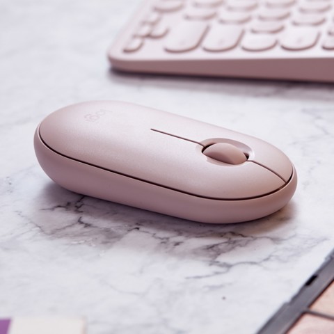 Logitech Pebble, mouse wireless con Bluetooth o ricevitore da 2,4 GHz, mouse per computer con clic silenzioso per laptop, notebook, iPad, PC e Mac. Rosa