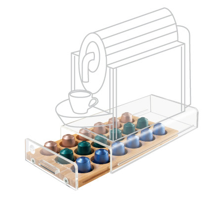Macom Cassetto portacapsule universale SalvaSpazio per capsule di caffè Legno Trasparente