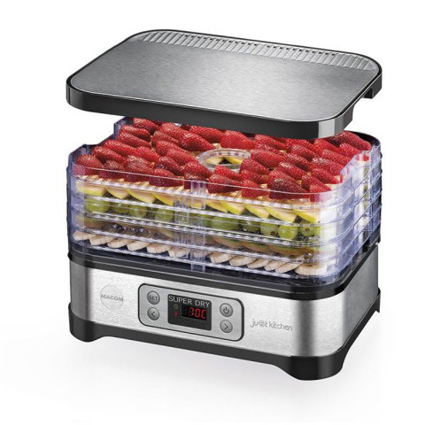 Macom Superdry Nero, Essiccatore in acciaio spazzolato, schermo lcd con temperatura regolabile e timer 450 W