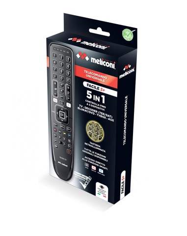 Meliconi Gumbody Facile 5+ telecomando DVD/Blu-ray, Sistema audio domestico, Sistema Home cinema, Sky, Altoparlante Soundbar, TV Pulsanti