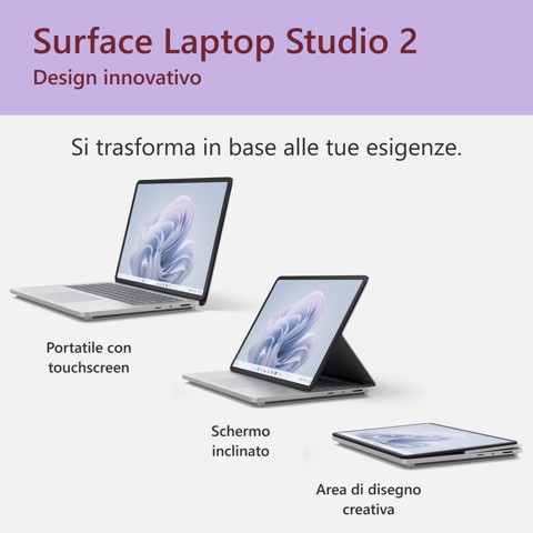Microsoft Surface Laptop Studio 2 (14,4" Processore Intel Core i7, 16GB/512GB Wi-Fi Platino Grafica, Windows 11)