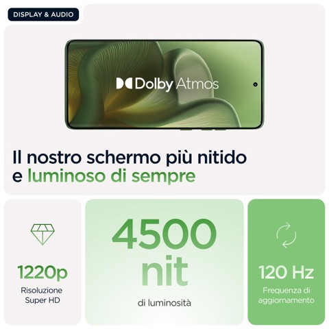 Motorola edge 60 con Moto AI (8/256GB, Fotocamera 50+50+10MP, selfie 50MP, Display 6.67" pOLED 120Hz, MediaTek Dimensity 24M, batteria 5200mAh, ricarica 68W, Android 15), PANTONE Shamrock