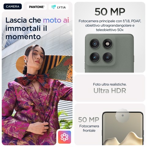 Motorola edge 60 pro con Moto AI (12/512GB, Fotocamera 50+50+10MP, selfie 50MP, Display 6.67" pOLED 120Hz, MediaTek Dimensity 8350, batteria 6000mAh, ricarica 90W, Android 15), PANTONE Shadow