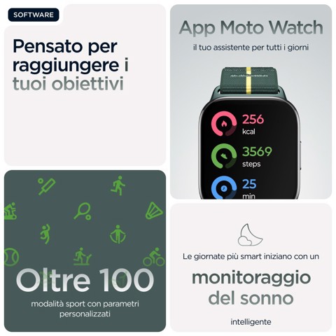 Motorola moto watch fit 4,83 cm (1.9") OLED 44.5 mm Digitale Touch screen Verde, Grigio GPS (satellitare)
