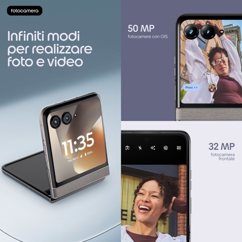 Motorola razr 70 (8/256GB, Doppia camera 50MP, Display interno FHD+ 6.9" 120Hz e esterno 3.62", MediaTek Dimensity 7450X, 4800mAh, TurboPower 30W, Android 16), PANTONE Hematite