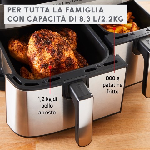 Moulinex Dual Easy Fry & Grill, Capacità 8,3 L, Doppio Cestello, Friggitrice ad Aria e Griglia, 8 Programmi Preimpostati, Componenti Lavabili In Lavastoviglie, Infinite Ricette, App Dedicata, EZ905D