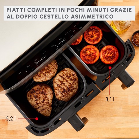 Moulinex Dual Easy Fry & Grill, Capacità 8,3 L, Doppio Cestello, Friggitrice ad Aria e Griglia, 8 Programmi Preimpostati, Componenti Lavabili In Lavastoviglie, Infinite Ricette, App Dedicata, EZ905D