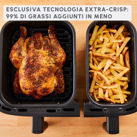 Moulinex Dual Easy Fry & Grill, Capacità 8,3 L, Doppio Cestello, Friggitrice ad Aria e Griglia, 8 Programmi Preimpostati, Componenti Lavabili In Lavastoviglie, Infinite Ricette, App Dedicata, EZ905D