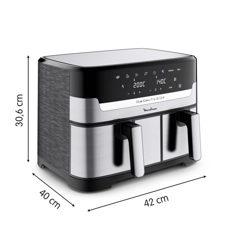 Moulinex Dual Easy Fry & Grill, Capacità 8,3 L, Doppio Cestello, Friggitrice ad Aria e Griglia, 8 Programmi Preimpostati, Componenti Lavabili In Lavastoviglie, Infinite Ricette, App Dedicata, EZ905D