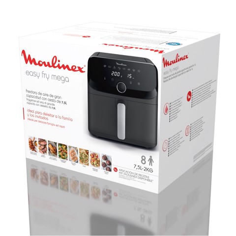 Moulinex Easy Fry Mega , Friggitrice ad aria, Capacità Extra Large 7,5L/2kg, 8 programmi preimpostati, Coal Grey