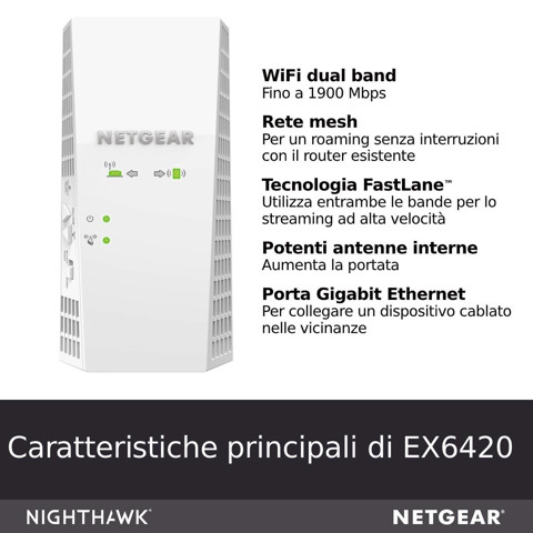 Netgear EX6420 Ripetitore di rete Bianco 10, 100, 1000 Mbit/s