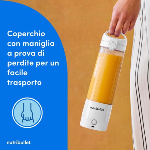 NutriBullet Portable – Mini Frullatore Compatto e Portatile, Ricaricabile USB-C, Smoothie Maker, Bianco (NBP003W)