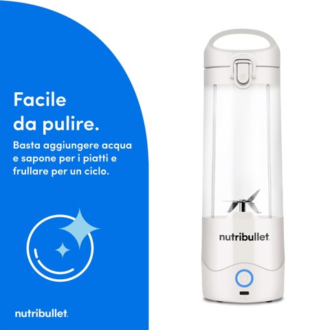 NutriBullet Portable – Mini Frullatore Compatto e Portatile, Ricaricabile USB-C, Smoothie Maker, Bianco (NBP003W)
