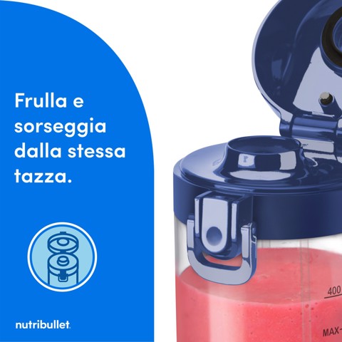 NutriBullet Portable – Mini Frullatore Compatto e Portatile, Ricaricabile USB-C, Smoothie Maker, Blu (NBP003NBL)