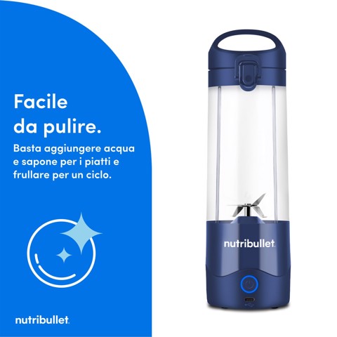 NutriBullet Portable – Mini Frullatore Compatto e Portatile, Ricaricabile USB-C, Smoothie Maker, Blu (NBP003NBL)