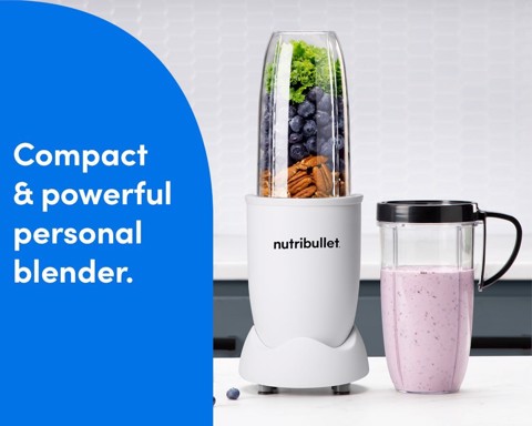 NutriBullet Pro – Frullatore Compatto e Potente, Estrattore di Nutrienti, Smoothie Maker, 900W, Bianco Opaco (NB907MAW)
