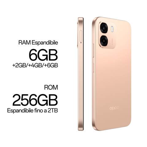 OPPO A6 5G AI Smartphone, doppia fotocamera 50MP+2, Selfie 8MP, Display 6.75” 120HZ IPS HD+, 6550mAh, RAM 6GB(Esp2GB/4GB/6GB)+ROM 256GB [Versione Italia], Aurora Gold