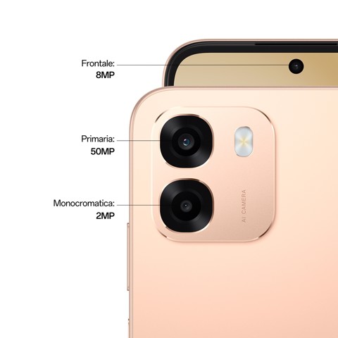 OPPO A6 AI Smartphone, doppia fotocamera 50MP+2, Selfie 8MP, Display 6.75” 120HZ IPS HD+, 6550mAh, RAM 6GB(Esp2GB/4GB/6GB)+ROM 256GB [Versione Italia], Aurora Gold