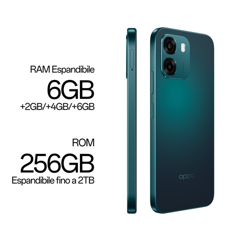 OPPO A6 AI Smartphone, doppia fotocamera 50MP+2, Selfie 8MP, Display 6.75” 120HZ IPS HD+, 6550mAh, RAM 6GB(Esp2GB/4GB/6GB)+ROM 256GB [Versione Italia], Sapphire Black